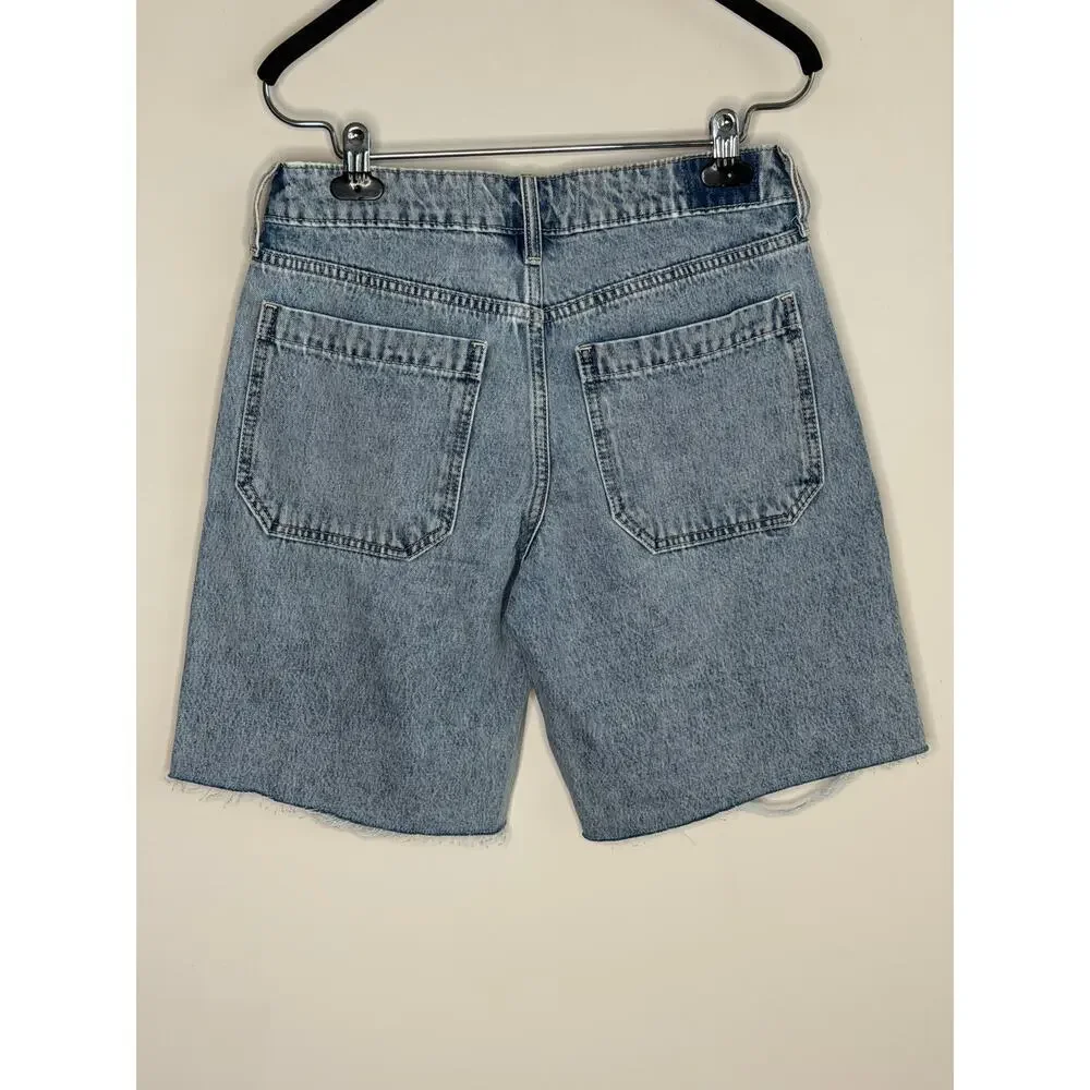 Hollister Low Rise Denim Fray Baggy Jort Short Medium Wash Women's Size W25 NWT